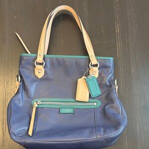 Coach Blue and Tan Leather Tote